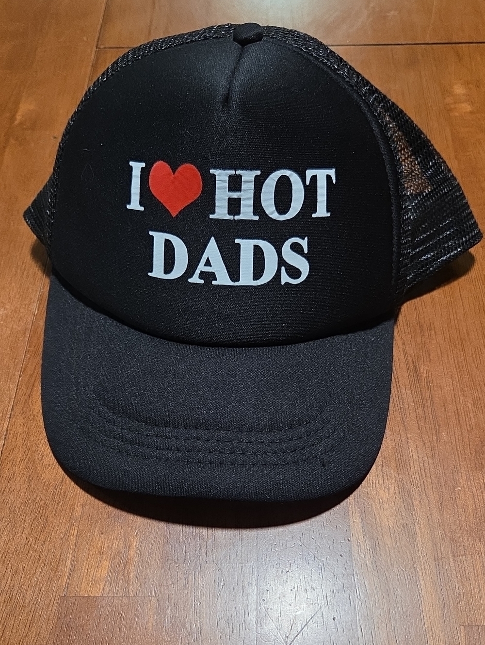 I Heart Hot Dads Black Trucker Hat